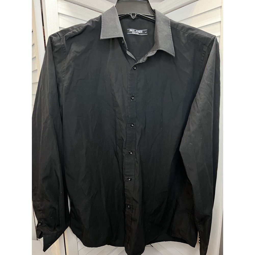 PJ PAUL JONES Men's Button Down Shirt Casual Long Sleeve Size Large Black EUC!